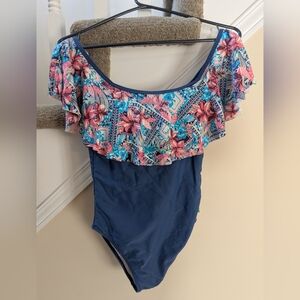 Floral Ruffle Off The Shoulder One-Piece Swimsuit (Mia do Brasil THG)